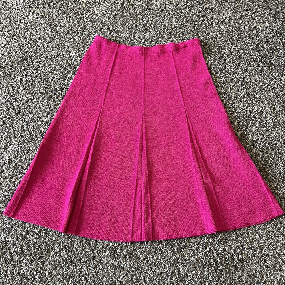 Vintage Womens Santana Knit Pleated Pleat Midi Skirt Plus Size 14 Pink Classic